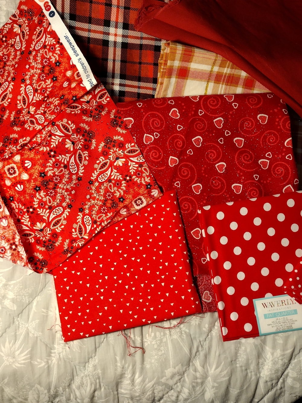 Red Cotton Fabric Bundle Hearts Checkered Christmas Valentine's